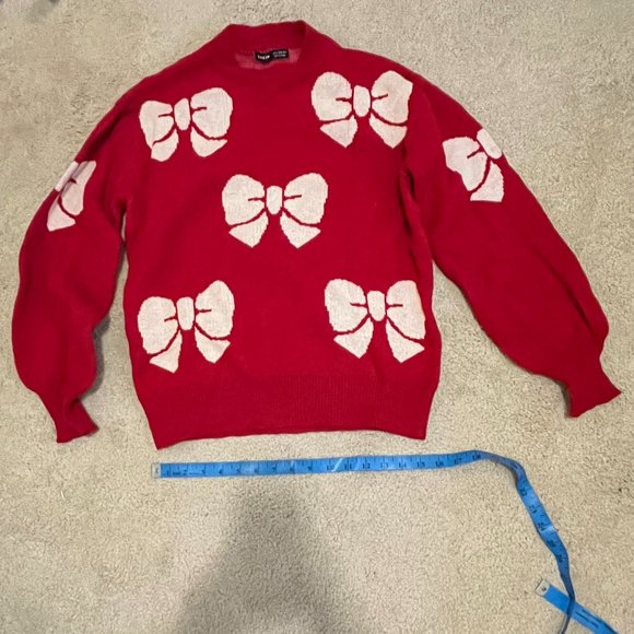 SHEIN Sweaters - SHEIN | Warm Vibrant Red *Holiday Sweater* w/ White Bows | Slight Balloon Sleeve